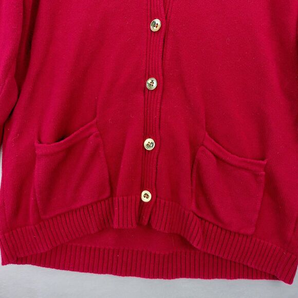 Ralph Lauren Sweater Womens 2X Red Cardigan Gold Button Up Shawl Collar Pockets - Picture 5 of 15